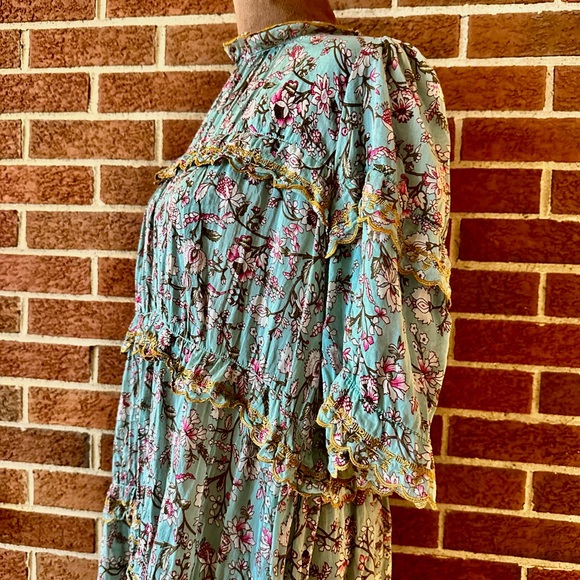 Isabel Marant Teal Floral Ruffle Dress (includes slip) - Picture 4 of 12